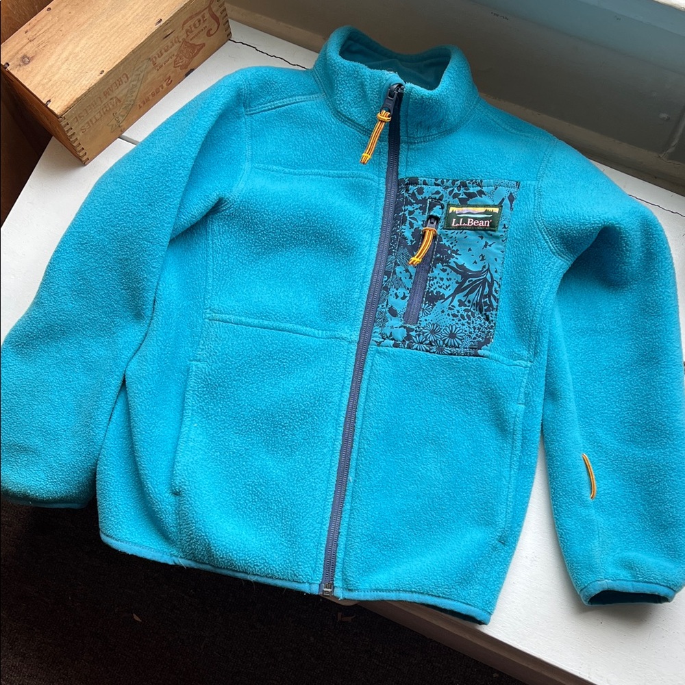 Kids L.L. Bean Blue Fleece Jacket Spring Coat Patterned Chest Pocket size M